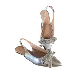 BCBG Generation Katly silver flat slingback shoes with Crystal bow